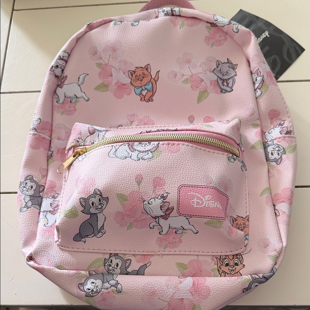 Disney Pink Floral Kids Backpack with Aristocats Print